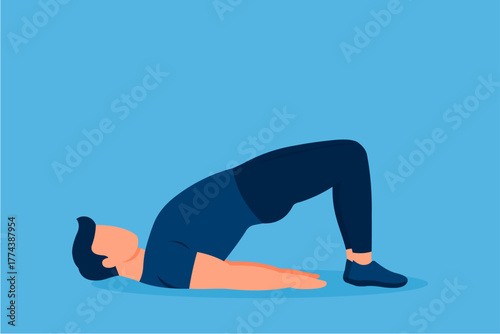 Fit Man Doing Bridge Exercise – Flat Vector Illustration