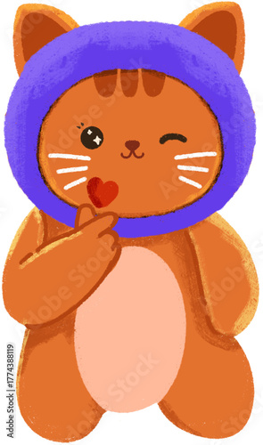 Cute cat with hands forming love