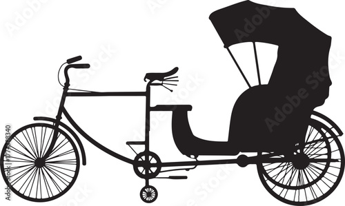 black silhouette of rickshaw on white background, vector.