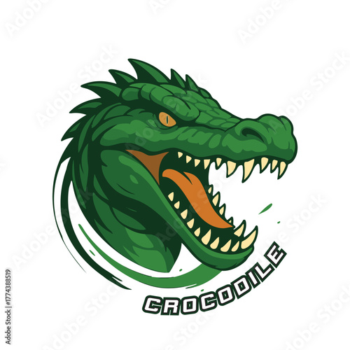 Cartoonish Green Crocodile Head with Open Mouth and Sharp Teeth Logo