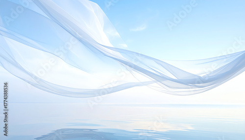 柔らかな朝の光とベールが揺れる透明感のある風景｜Soft Morning Light with Flowing Veil