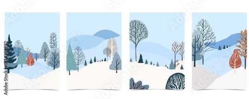 Winter background with pine tree in forest for Merry Christmas and happy new year invitation card