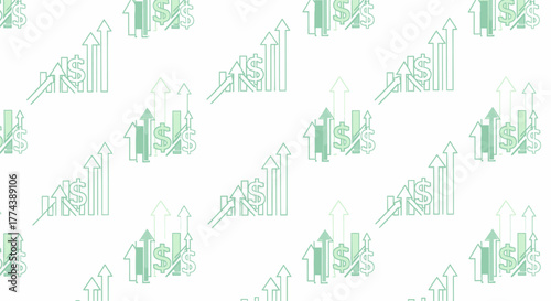 Business growth charts and upward arrows representing success and progress.