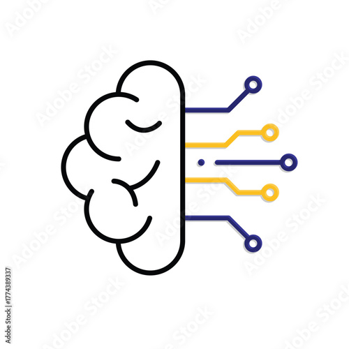 machine learning icon. management. brain with trace on white background. Automatic, optimization, ease. Mixed design style