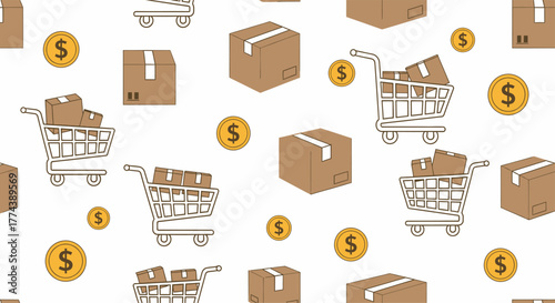 Shopping Carts and Boxes Seamless Pattern for E-commerce.