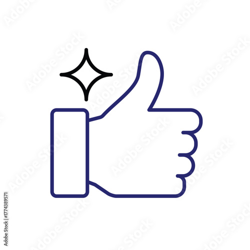 recommendation icon. management. thumbs up and light sparkles on a white background. economy, optimization, ease. Outline design style