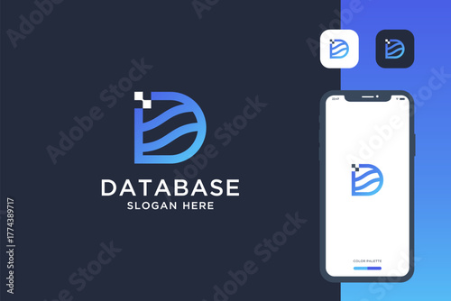 database icon combine with letter d logo design.