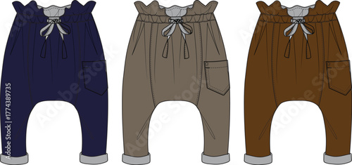 Illustration of Comfy Harem Pants in Various Shades and Styles