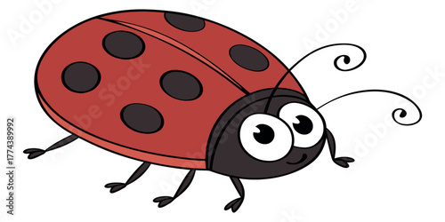 Delightful cartoon ladybug with a cheerful smile, perfect for children's books, educational materials, and adorable spring or summer themed designs