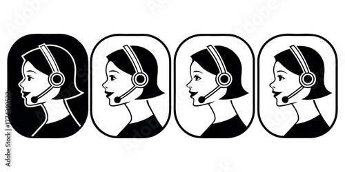Professional customer support icons for call centers and help desks, featuring female agents with headsets ready to assist with friendly service