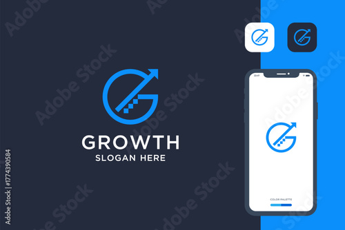 g letter logo design combine with arrow growth sign.