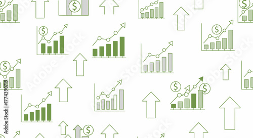 Financial growth charts and upward arrows representing business success and progress.