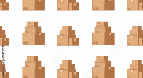 Seamless Pattern of Cardboard Boxes Stacked High.