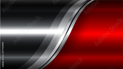 Silver red metal background with wavy pattern, technology or business shiny chrome metallic background.