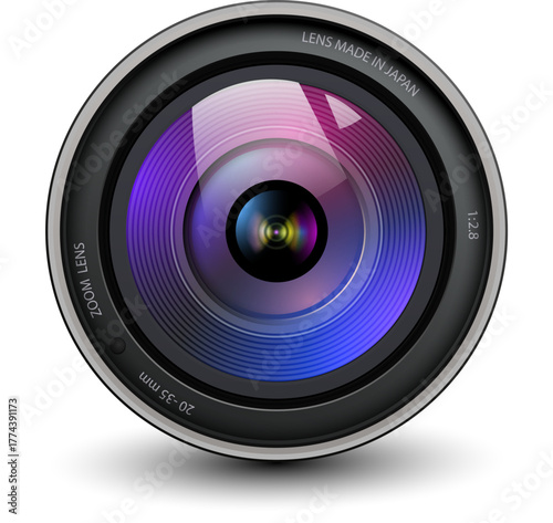 Camera photo lens icon, front view.
