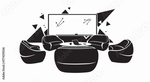 Modern meeting space with comfortable seating and digital display for collaboration