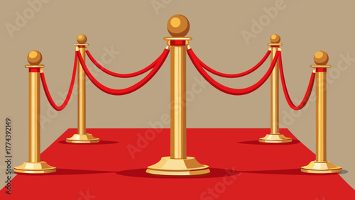 Golden stanchions and red velvet rope on a red carpet