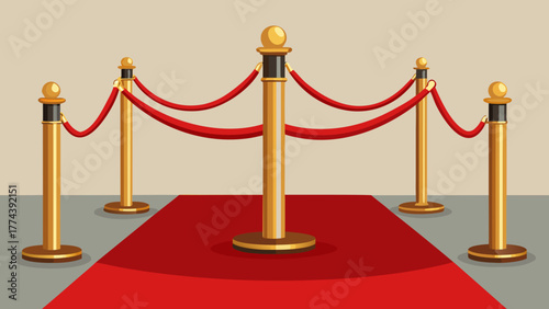 Golden stanchions and red carpet event entrance