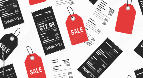 Sale Tags and Receipts Pattern - Retail and Shopping Theme.