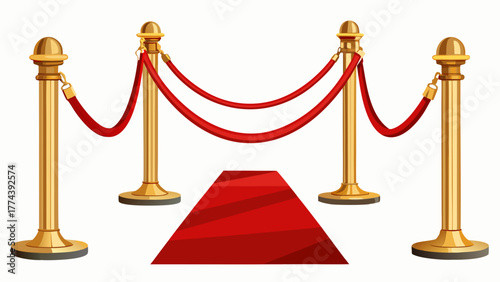 Golden stanchions and red velvet rope line a red carpet entrance