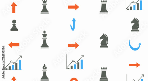 Chess Pieces and Business Growth Icons.
