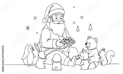 Santa sharing cookies with woodland friends claus plate