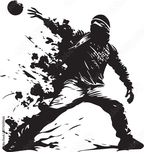 Throwing the Sphere: Captures the dynamic action of a figure launching a ball. The image shows the power and motion of this moment.