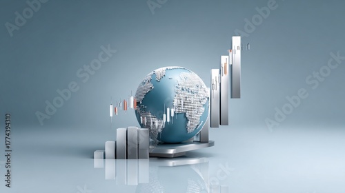 Stock market charts wrapped around Earth, fintech globalization,