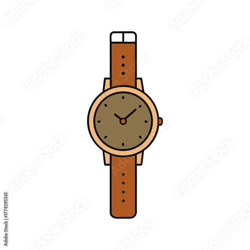 A brown wrist watch on transparent background