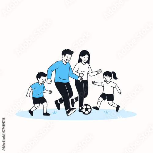 Family Playing Soccer Together Outdoors.