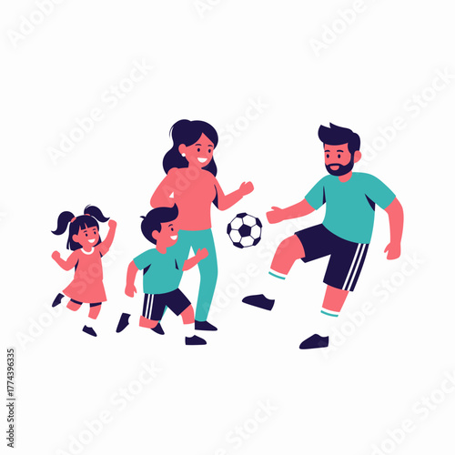 Happy Family Playing Soccer Together in a Park.