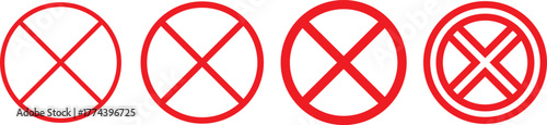 No icon set. Stop sign symbol. Set of red prohibition sign vector icons for signs, Disallowed or no symbol for public. Red warning icon. No entry sign or stop . Red circle sign stop entry ang slash 