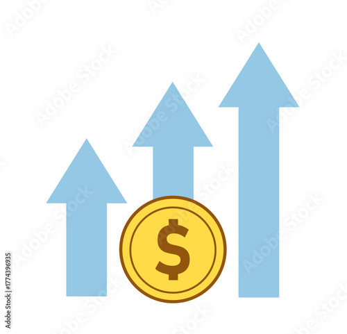  arrows and a dollar on a white background. The concept of successful business, investment, increase in income and deposit