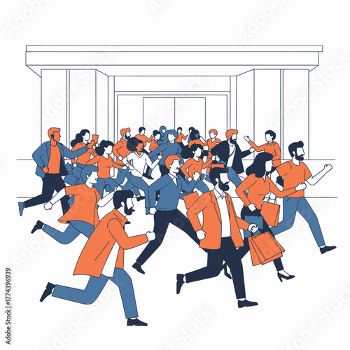 People running away from building in panic situation.