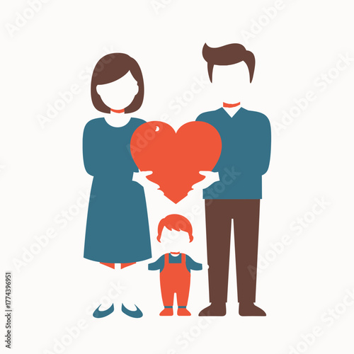 Family holding a heart symbolizing love and togetherness in a happy moment.