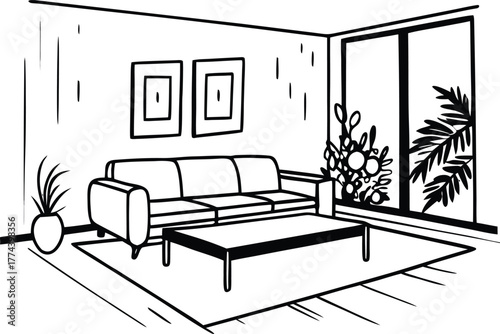 Modern living room with one sofas and one tabol