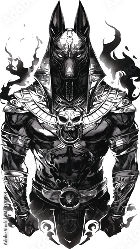 Anubis Illustration: A striking depiction of Anubis, the ancient Egyptian deity, exuding an aura of mystery and power, his form sculpted with intricate detail.