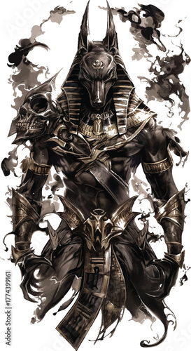 Anubis: Majestic Anubis stands as an epitome of power, its presence radiating mystery and awe. The ancient deity's imposing stature, accentuated by detailed artistry.