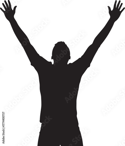 Silhouette of a person with arms raised-celebrating