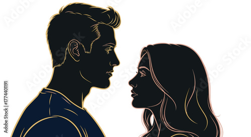 Closeup silhouette profile of a man and a woman facing each other, suggesting connection or contemplation