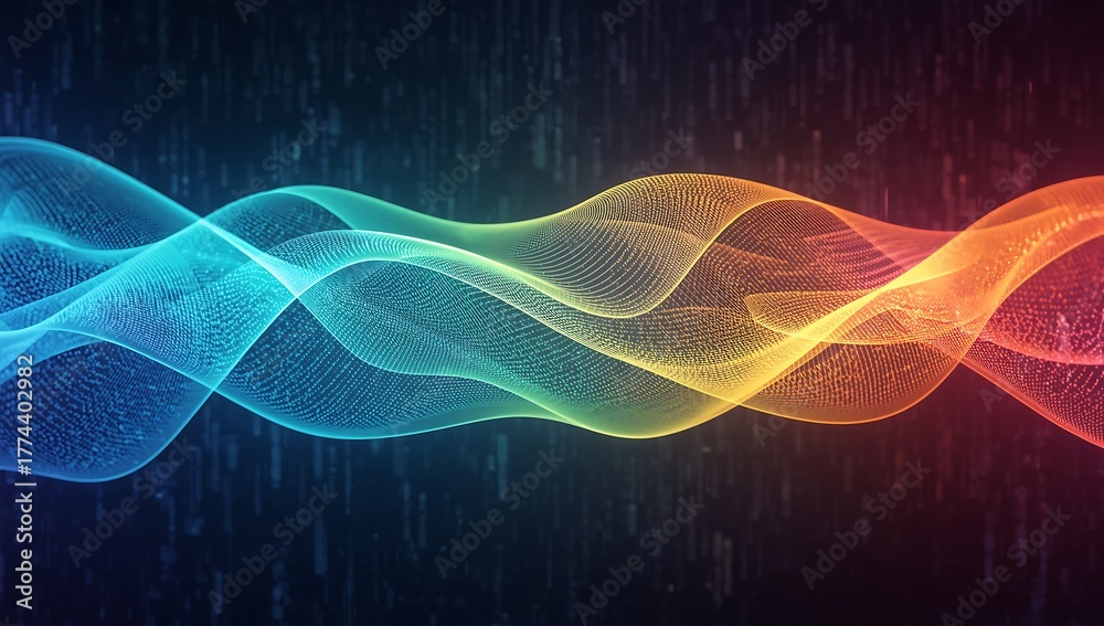 Fototapeta premium Abstract digital waveform with rainbow colors and binary code background