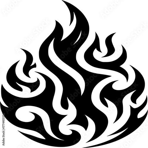 Eternal Flames: A striking graphic of fire, rendered in bold black against a clean backdrop, its abstract form embodying energy and passion. 