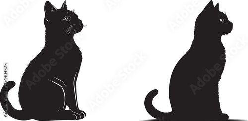 Black cat silhouette isolated on white background, spooky feline outline for Halloween, mystery, and pet-themed design concepts