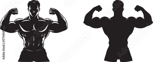 Vector illustration of a flexed arm muscle icon, strong bicep symbol representing fitness, bodybuilding, power, and athletic strength on white background
