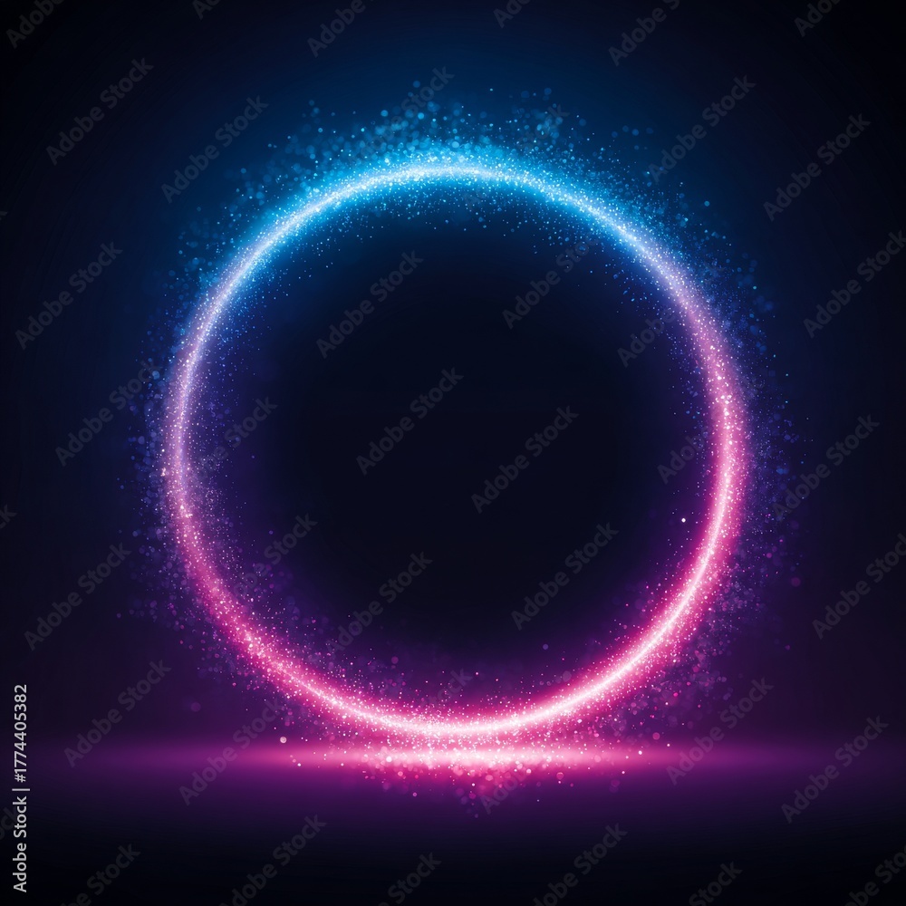 Obraz premium The circular shape is magical, with neon pink and blue particles, crisp glowing details, and a vibrant, abstract display of futuristic energy