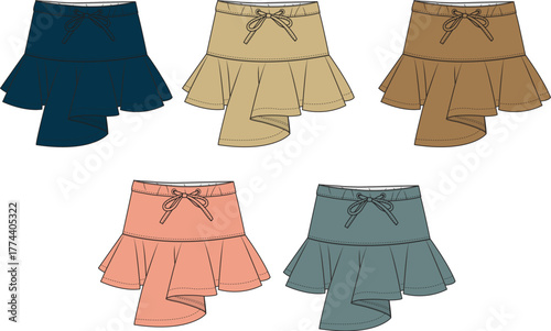 Variety of Skirt Designs A Collection of Five Unique Apparel Styles in Various Colors
