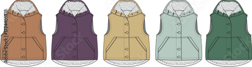 Fashionable vest collection displaying various solid colors with plush lining for a cozy and stylish outerwear option