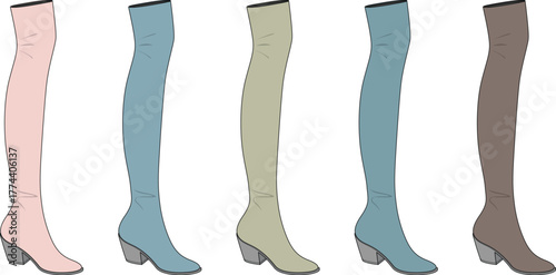 Diverse Collection of Thigh-High Boots in Various Colors and Styles