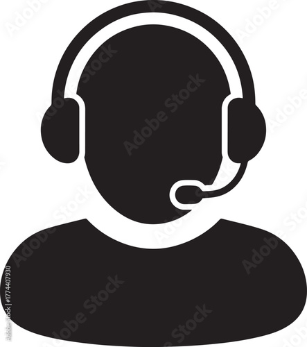 Customer support icon headset person silhouette for communication and service assistance
