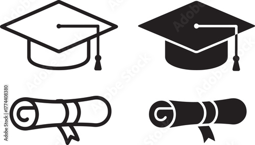 Graduation cap and diploma icons celebrating academic achievement and educational success